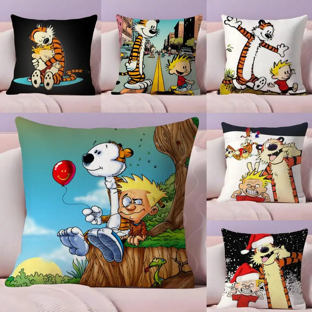 هزلية C-Calvin و H-Hobbes غطاء الوسادة أفخم النسيج لينة على الوجهين المطبوعة أريكة شتاء دافئ المنزل هدية وسادة غطاء #1