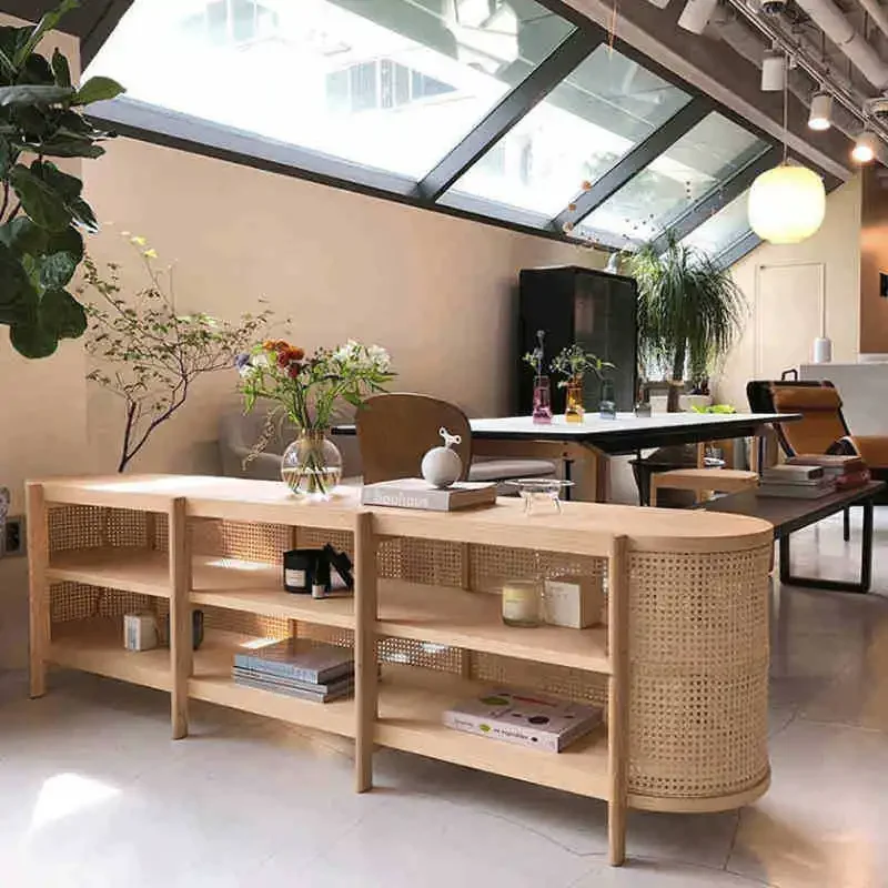 Nordic rattan solid wood TV cabinet postmodern home living room cabinet combination small apartment B & B hotel