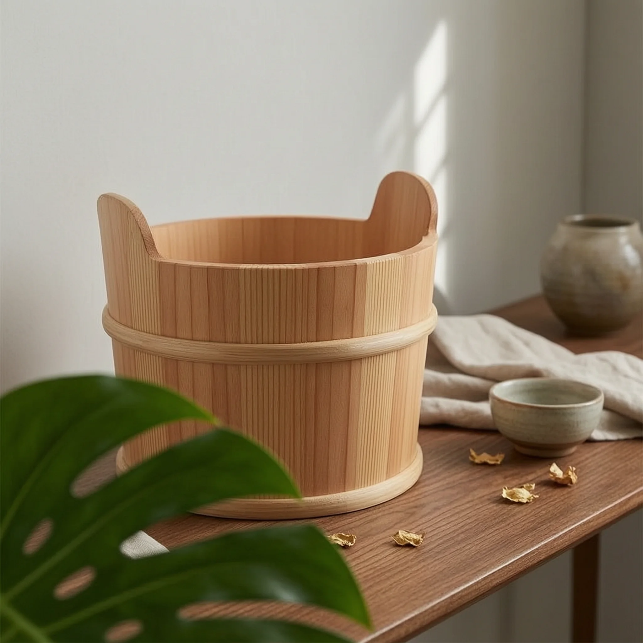 Sauna Pail with Rope Handles Rustic Wooden Sauna Pail Traditional Practical for Spa Professionals, Steam Room, Bathhouse