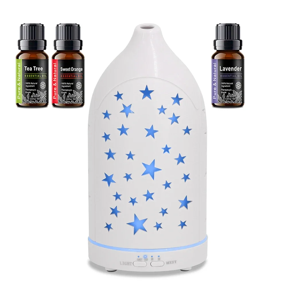 Ultrasonic Essential Oil Diffuser with 7 Color LED Lights, Star Hollow Design, Quiet & Auto Off