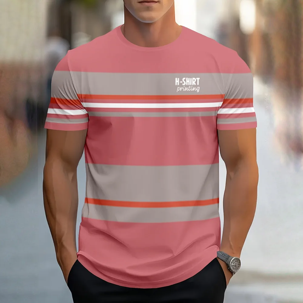 Fashion Simple Stripe Print Men's T-Shirt Summer Outdoor Daily Casual Round Neck Tees Loose Quick Dry Short Sleeve Tops For Male
