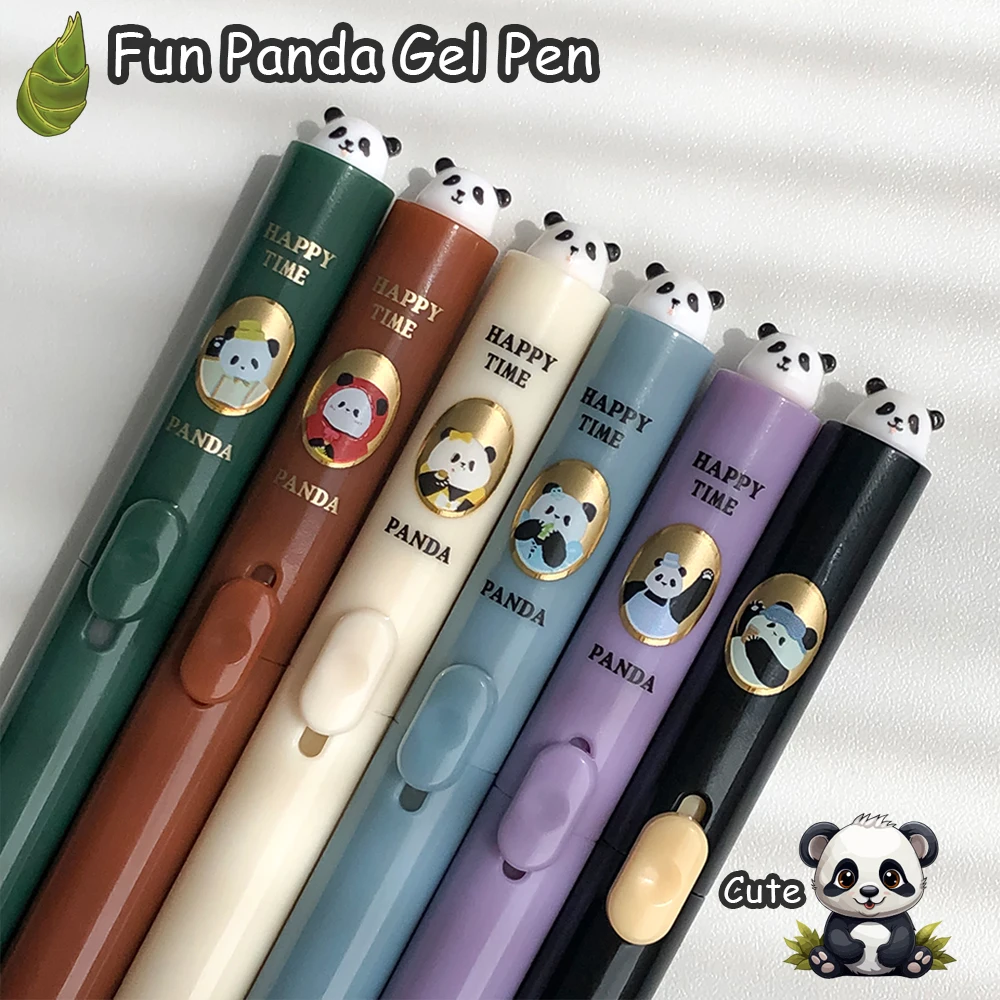 

6-Pack Fun Cute Panda Gel Pens 0.5mm Solid Color Quick-Dry Pens for School Office Supplies Study Writing