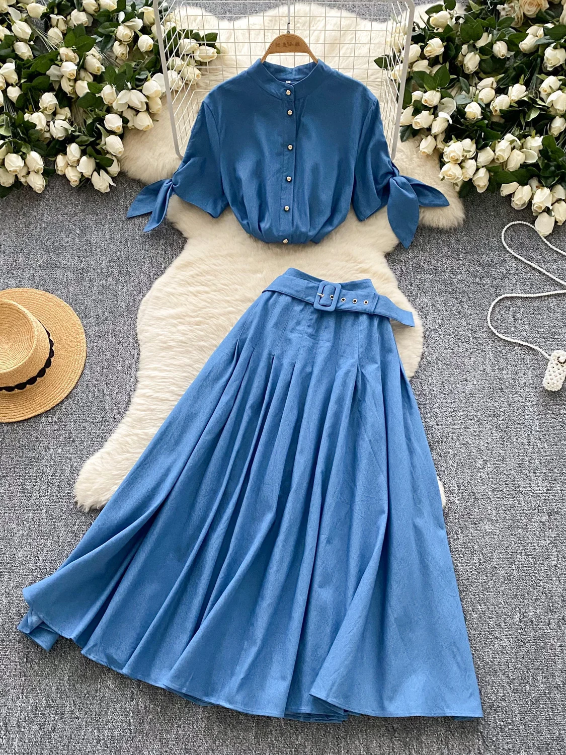 

Women's Summer Faion Loose Denim irt with Knot ort Sve High Waist Maxi Skirt f Body Skirt Ensemble