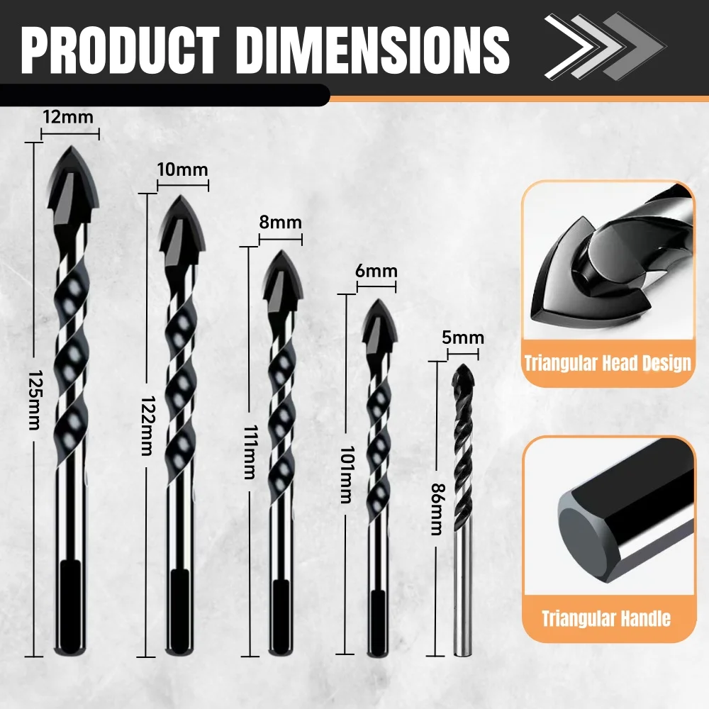5-12 MM Triangular Drill Set Bit Perforating Glass Metal Tile Drill Bit Ceramic Concrete Brick High Hardness Super Hard Alloy