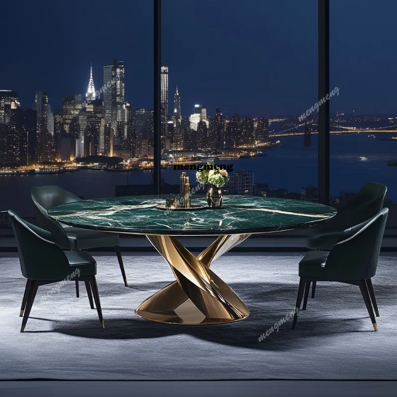 Round luxury stone dining table Modern simple light luxury marble jade custom villa dining table