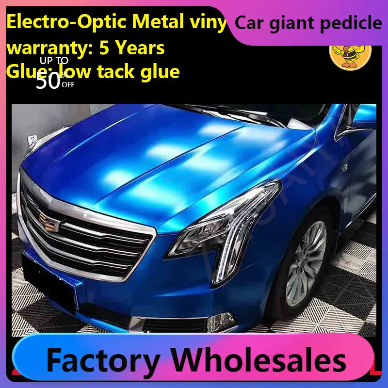 Deep Blue Electro-optical Metal Vinyl Wrap For Car Wrapping Covering Foil Air Bubble Free Low Tack Glue1.52*18M/Roll 5x59ft