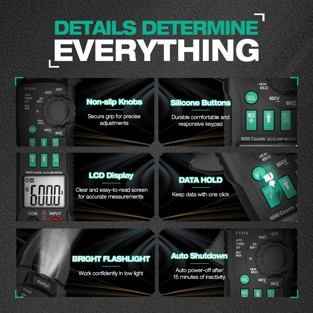 MASTFUYI penjepit Meter Digital, Multimeter rentang otomatis RMS presisi tinggi AC/DC arus voltase Inrush tes suhu arus
