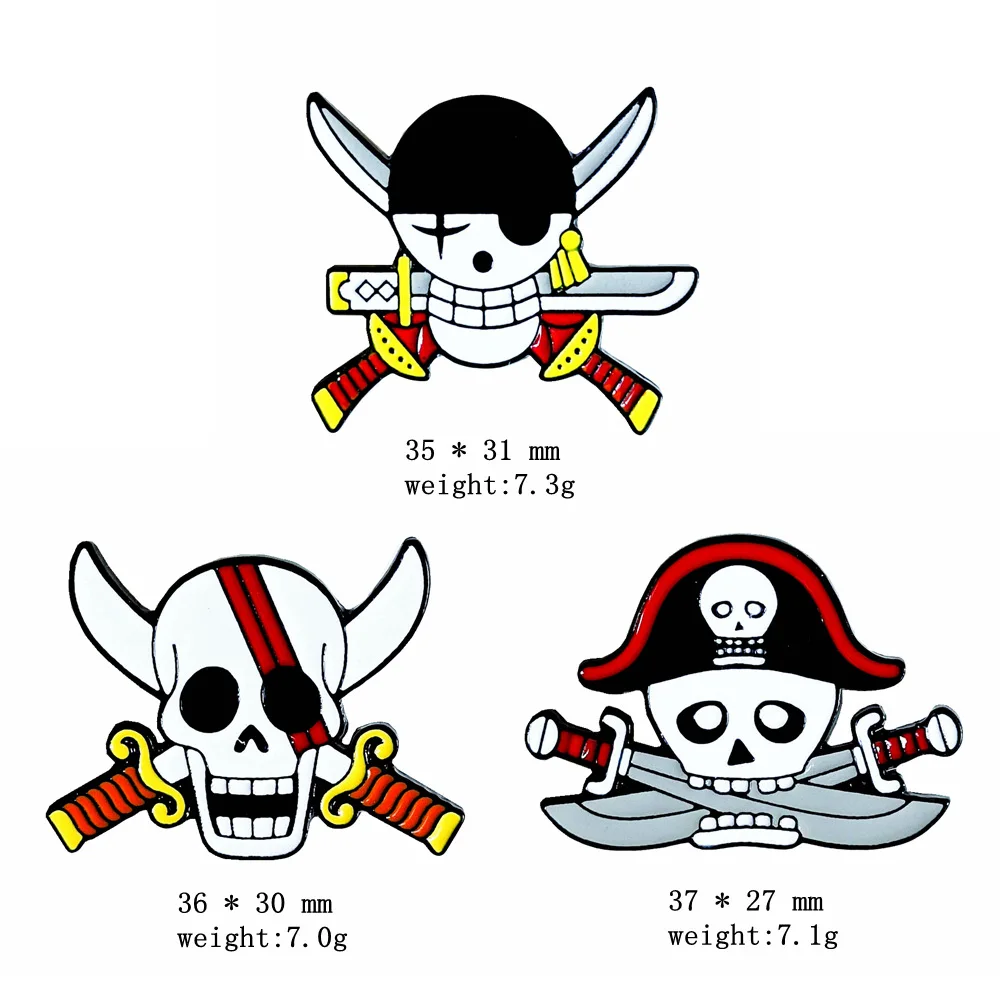 One Piece Luffy Brooch Zoro Nami Skull Head Cartoon Broches Metal Enamel Pins for Backpacks Brooches for Women Halloween Gift