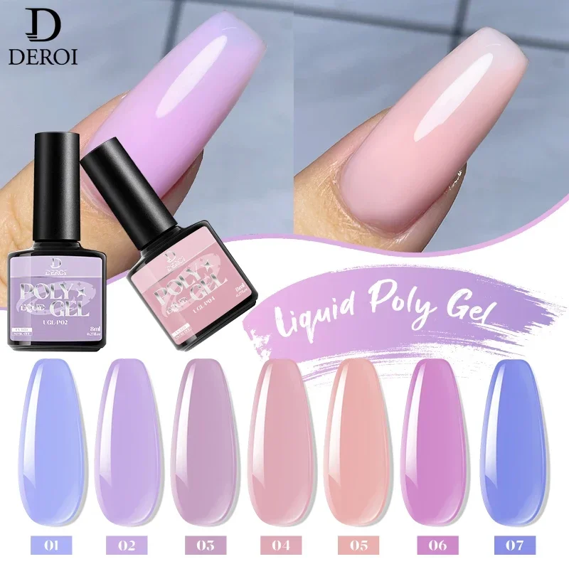 DEROI 8ml Quick Extension Gel for Nail Art Clear Nude Rubber Pink Poly Nail Gel Manicure UV Crystal Building Construction Tool
