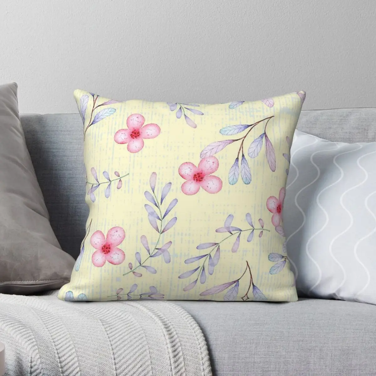 

Pink And Yellow Blooms Square Pillowcase Polyester Linen Velvet Pattern Zip Decor Throw Pillow Case Room Cushion Cover 45x45
