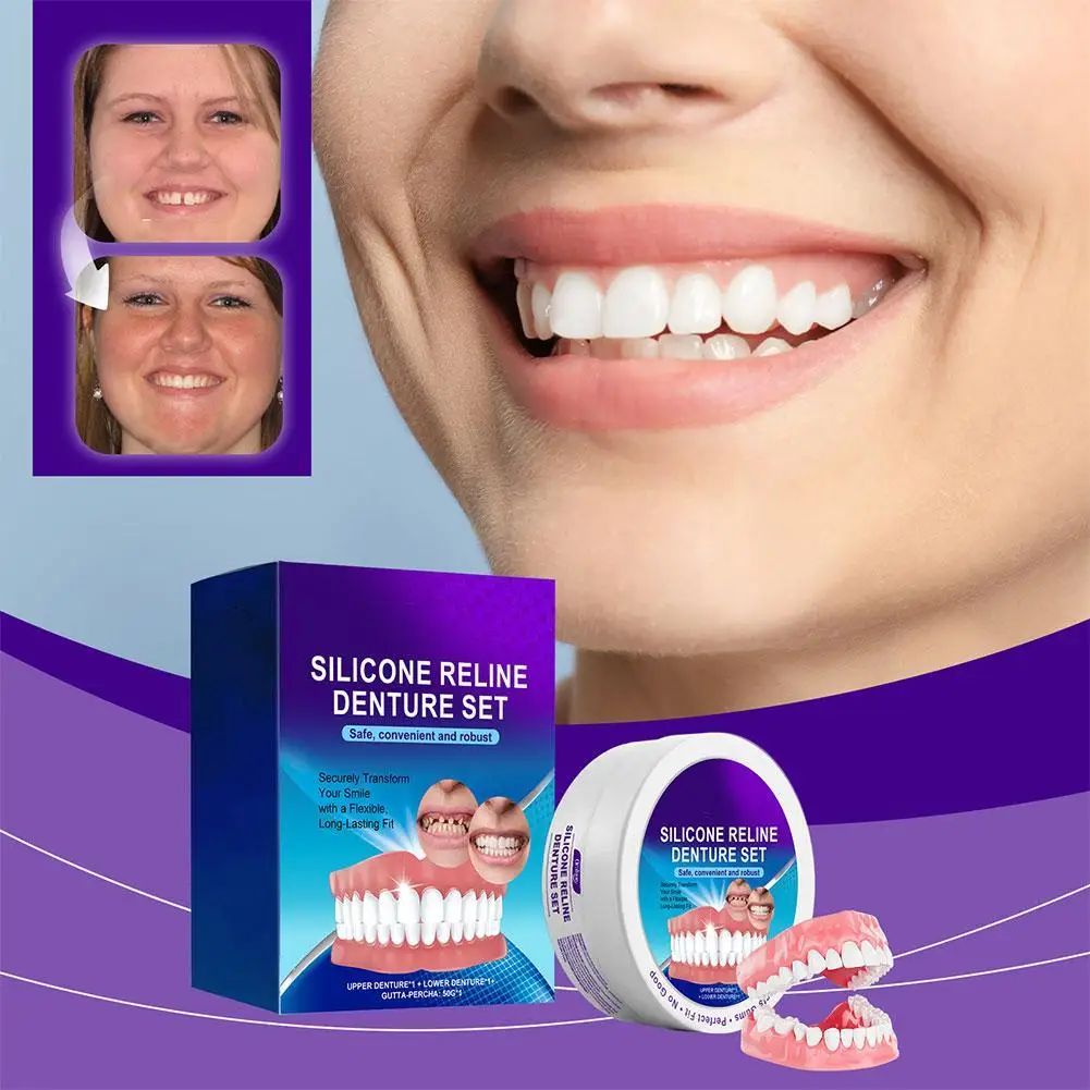 Silicone Denture Set Denture Silicone Reline Kit for Securing Upper and Lower Dentures Soft Denture Reline Kit for Men and Women