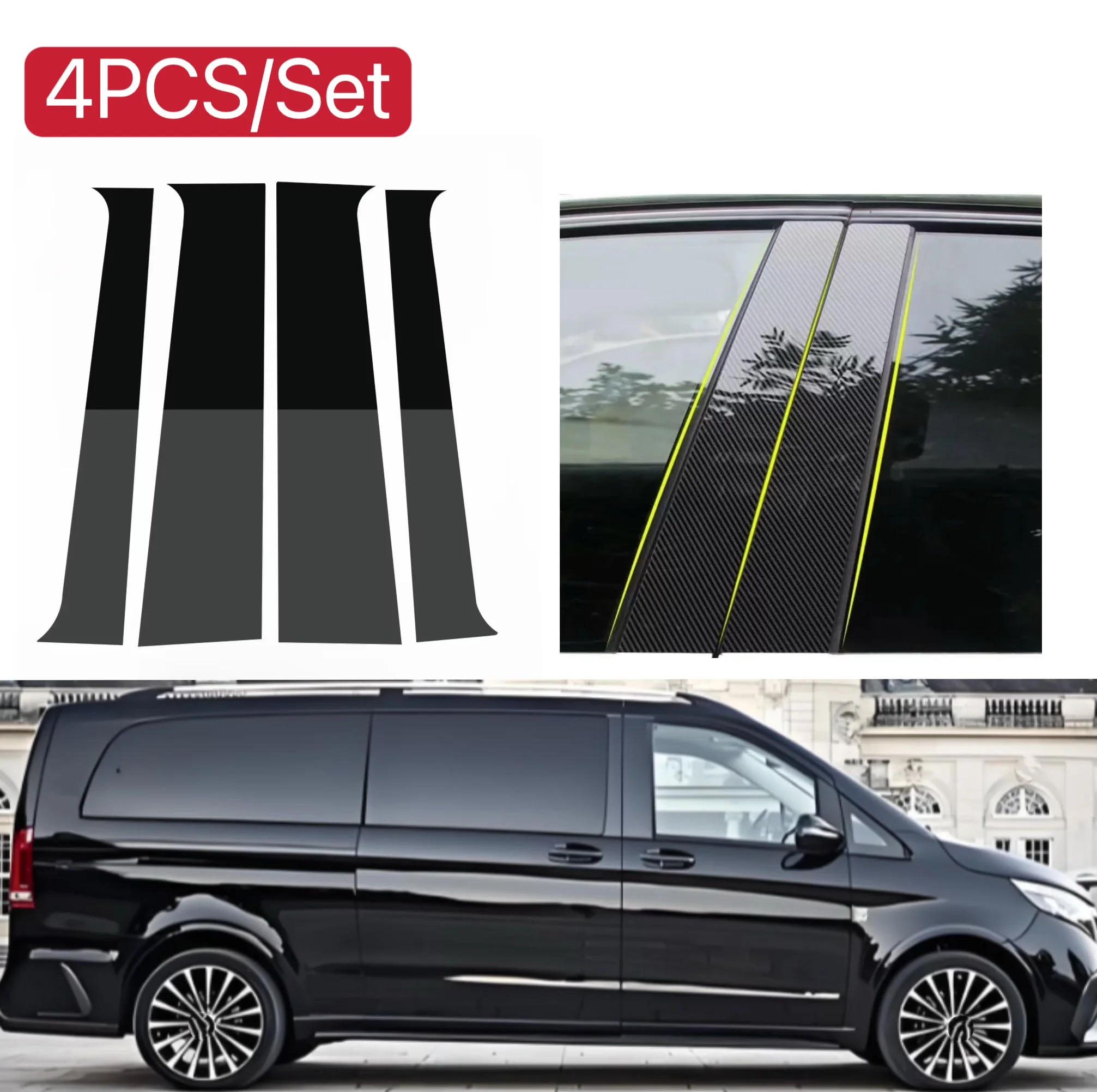 

Fit For Mercedes-Benz V-Class Marco Polo Metris 2015-2020 2021 4pcs Carbon Gloss Black Window Pillar Posts Door Cover Trim