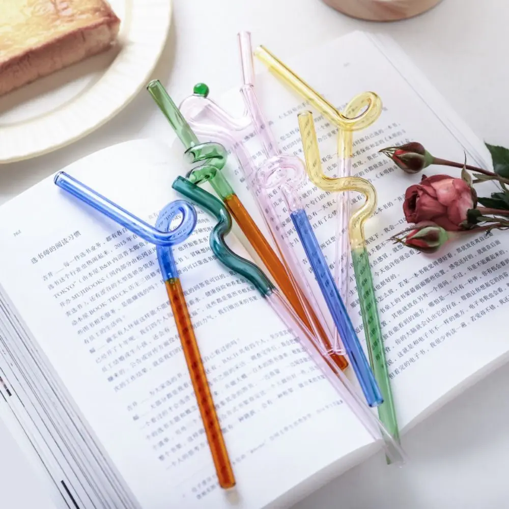 Gift Box Set Glass Straw Transparent Juice Milk Drinking Drinking Tube Washable Color Contrast Tea Coffee Straw Bar Accessories