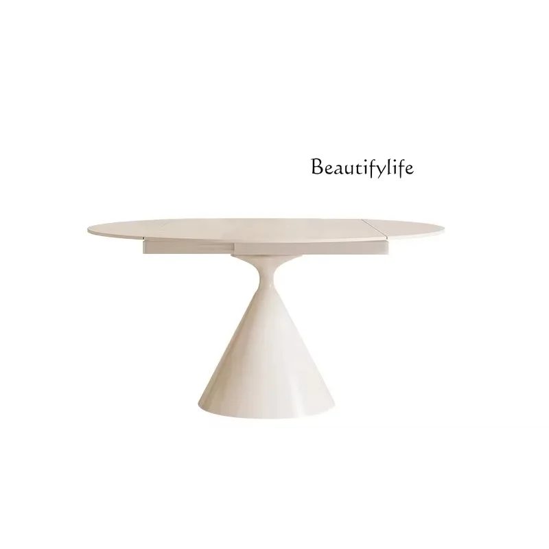 X35 Cream Wind Waltz Rotating Dining Table Retractable Round Table With Turntable Household Rock Slab Dining Table