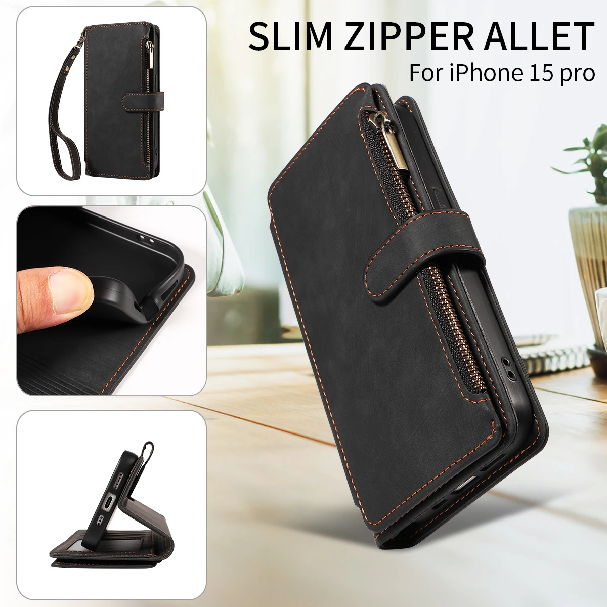 Reißverschluss PU-Leder Handyhülle für SamsungGalaxyA13 A14 A15 A21 A22 A23 A24 A25 A32 A34 A50 A54 Flip mit Kartenfächern Wallet Cover – Detail 9