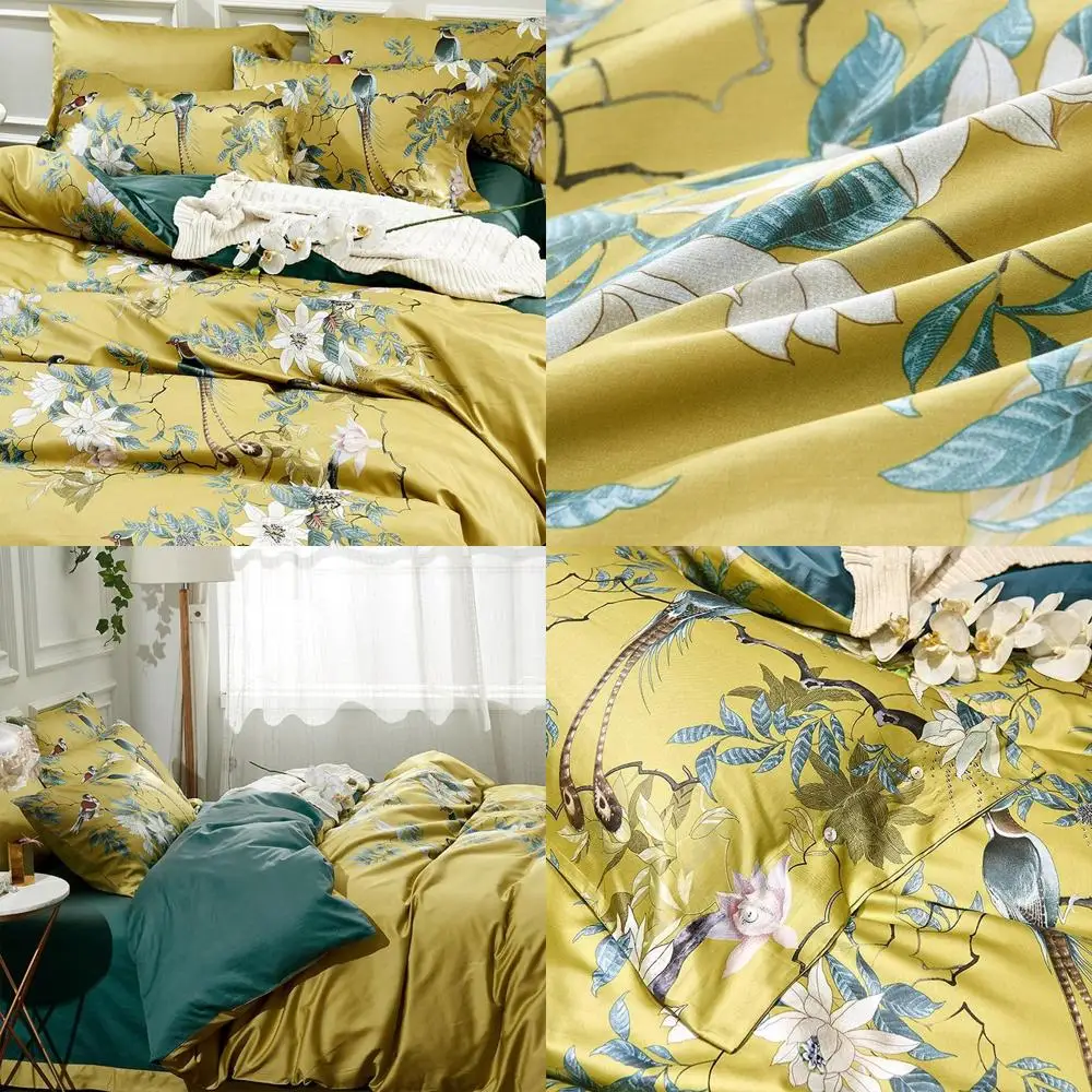 

Duvet Cover Set King Size Bird Flower Pattern Soft Long Staple Cotton Floral Bedding Comforter Cover Set with Zipper Ties for Wo