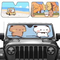 1Pc Bubu And Dudu Cute Cartoon Welcome Sunshade Windscreen 3D Film Plaid Gift Novelty Car Front Window Visor 70x130cm Sun Visor