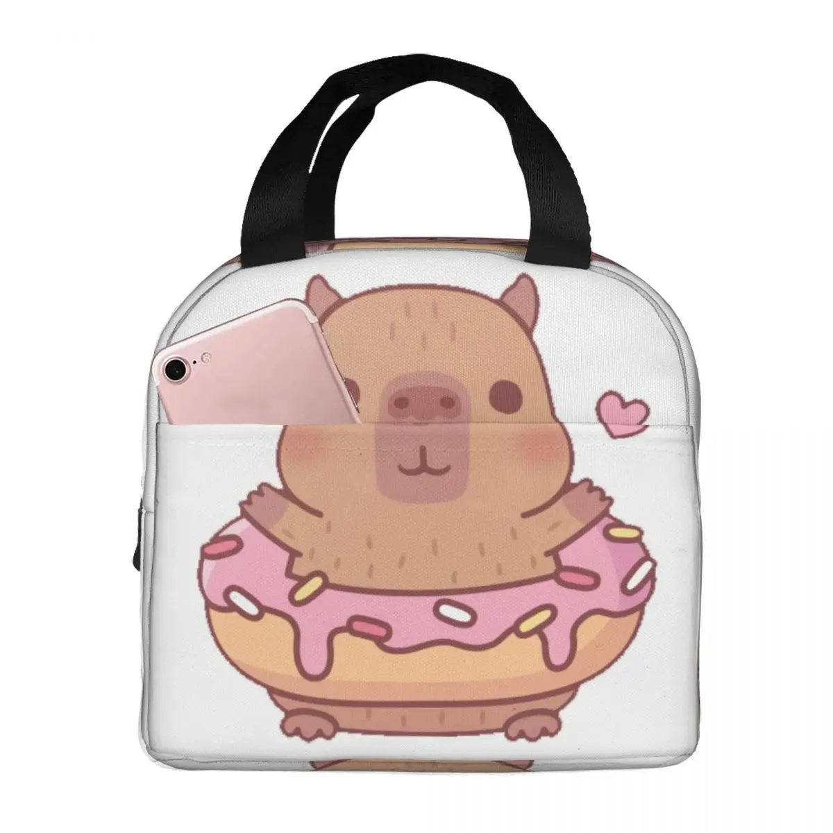 Cute Capybara With Pink Frosting Donut Insulated Lunch Bag for Women Leakproof Cooler Thermal Bento Box office Work School