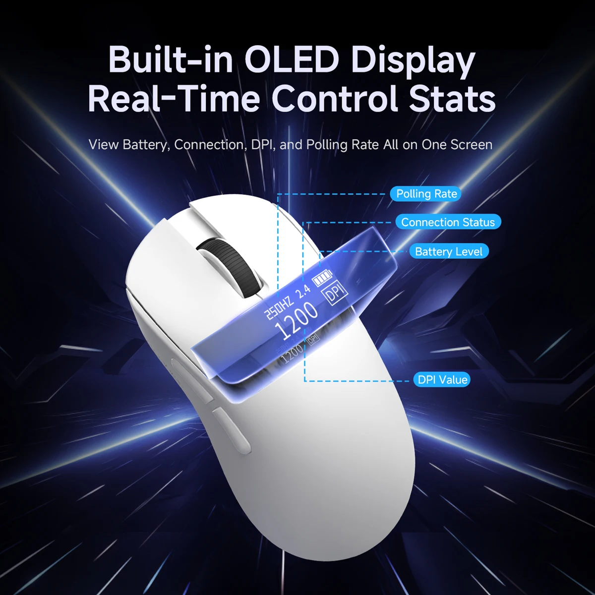 AJAZZ NJ08 V2 Tri-Mode Office and Gaming Mouse, Cost-Effective Lightweight Small-Handed Mouse with Screen