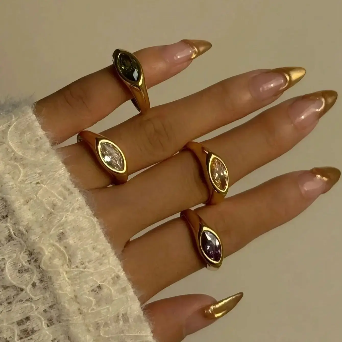 18K Gold Gemstone Ring, Signet Ring, Gold Solitaire Crystal Ring, Statement Ring, Gift for Her