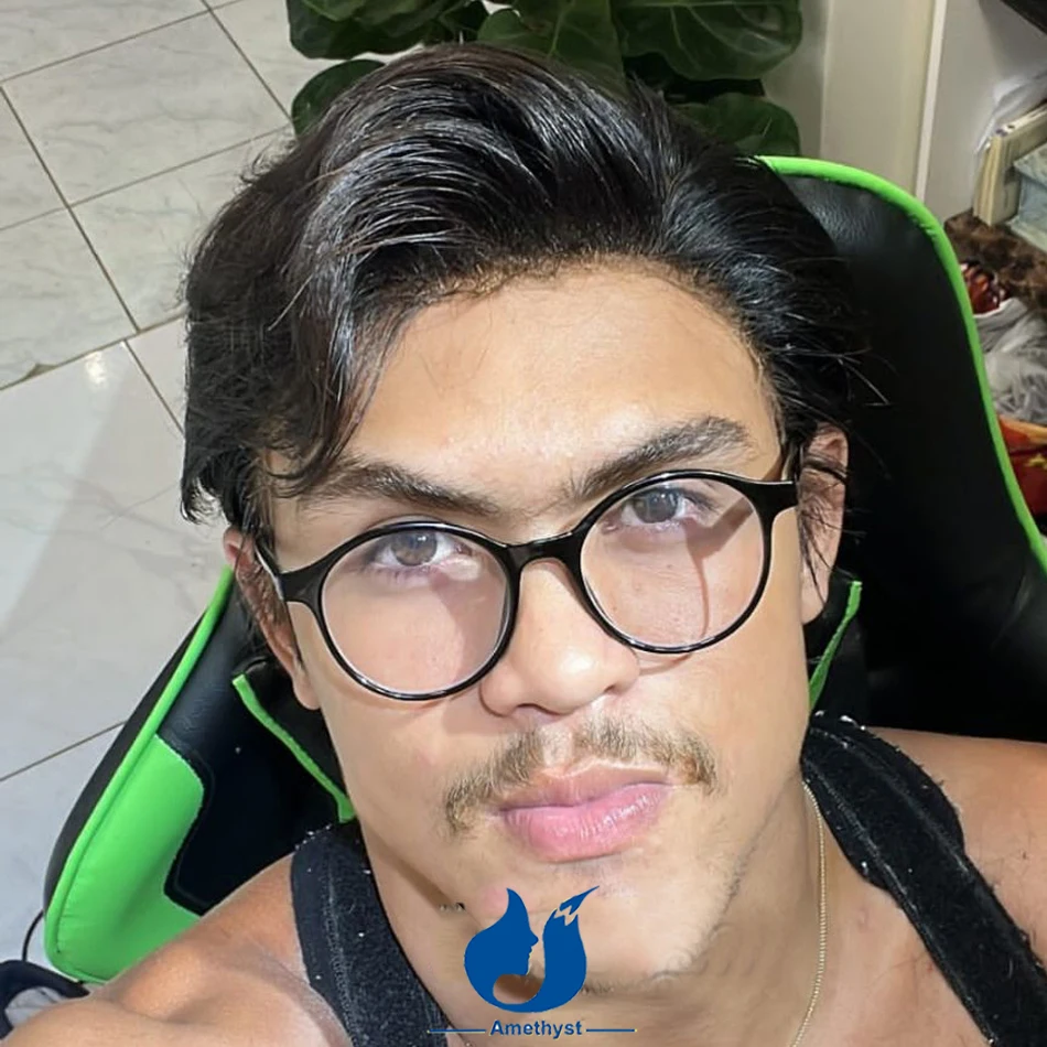 

Amethyst Natural Black Straight 13x6 Lace Front Wig Short Pixie Cut Remy Hair Brazilian for Men Pre Plucked Male Hair System