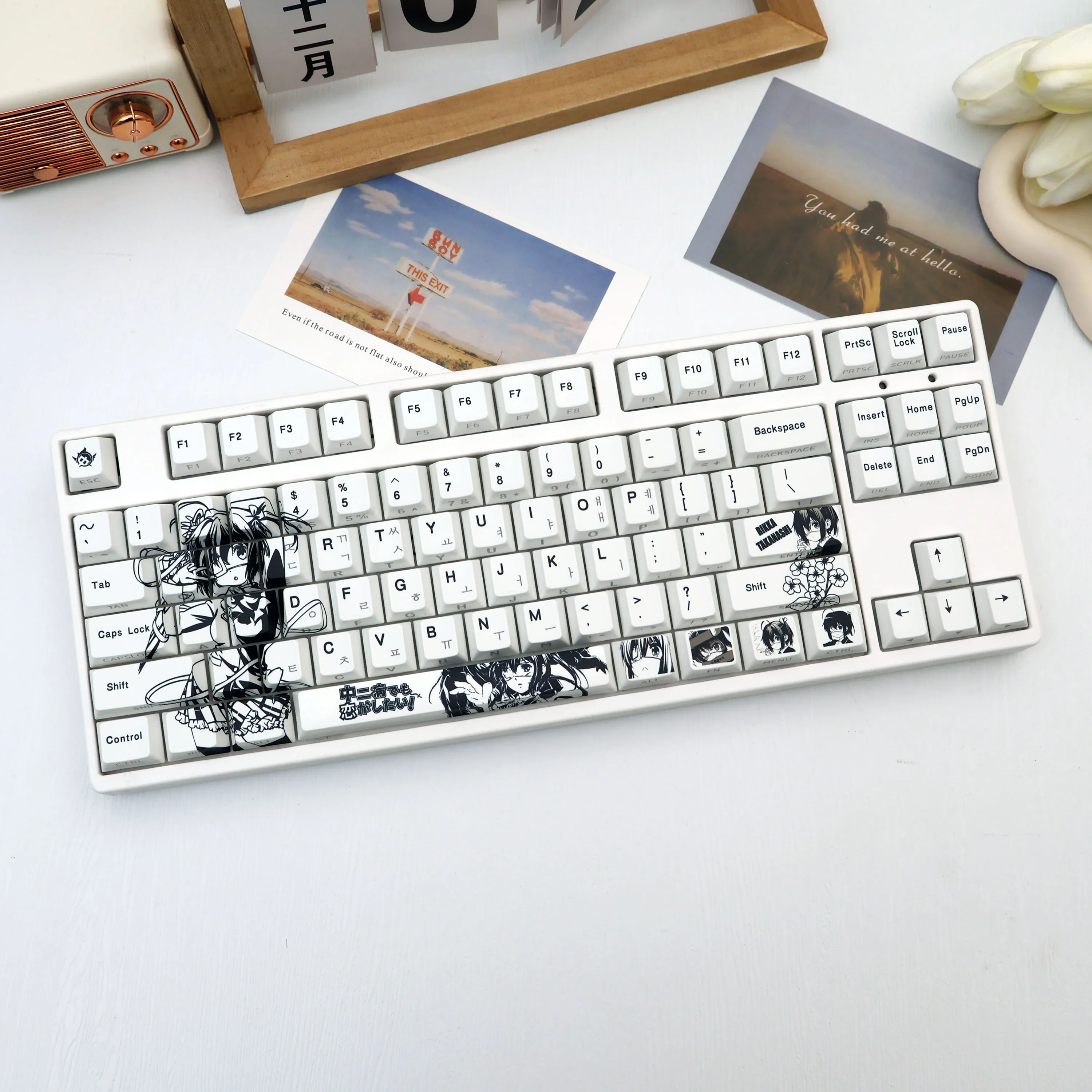 138 Keys Anime Girl Korean PBT Keycaps Side Print Translucent Cherry Style Dye-Sub MX Switch 61 64 68 87 96 104 108