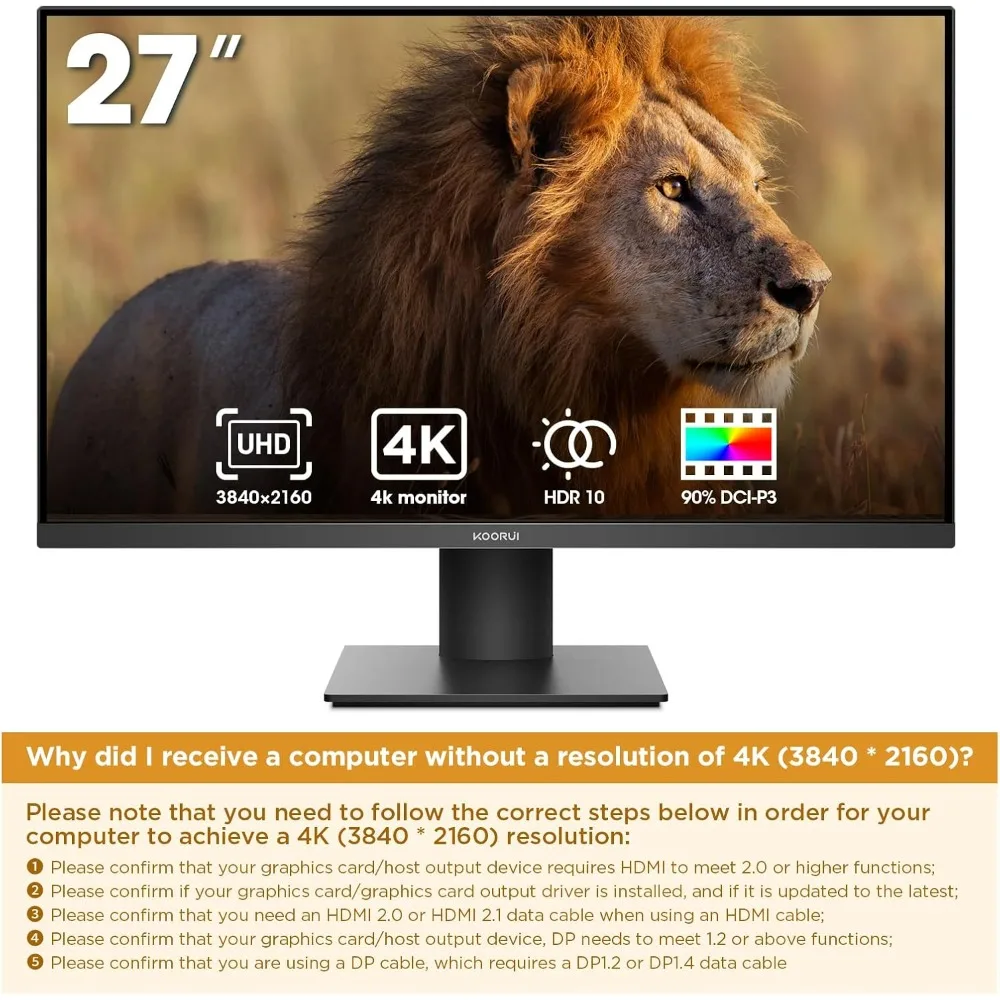 27 Inch 4K UHD(3840 * 2160) Monitor IPS Ultra-Thin Computer Monitor up to 70Hz with 90% DCI-P3 Displayport&HDMI VESA HDR10 (N07)