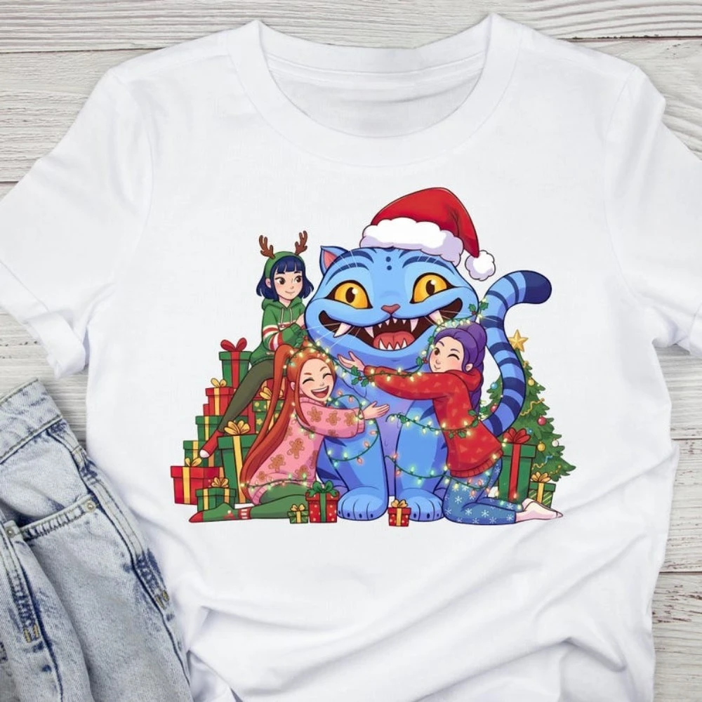 Christmas Kpop Demon Hunters Tiger Tops Kpop Huntrix Christmas T Shirt Hunters Shirt Short-sleeve Streetwear Fashion Clothes