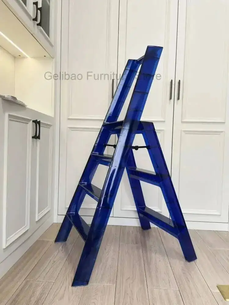 Folding 4 Step Clear Ladders Portable Transparent Acrylic Stool with Wide Anti-slip Pedal Herringbone Ladder for Household