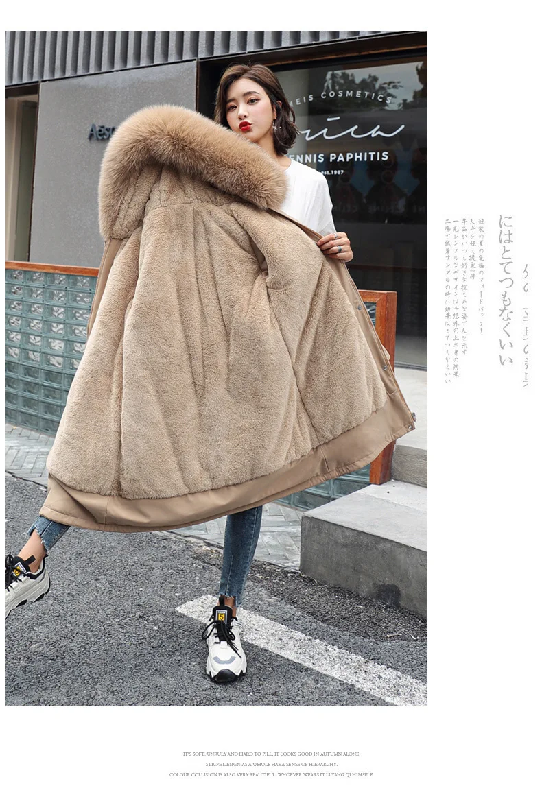 Parkas Jacket Women Cotton Coat Winter Mid Length Outerwear Fur Collar Plush Liner Hooded Drawstring Thick Windproof Office Lady