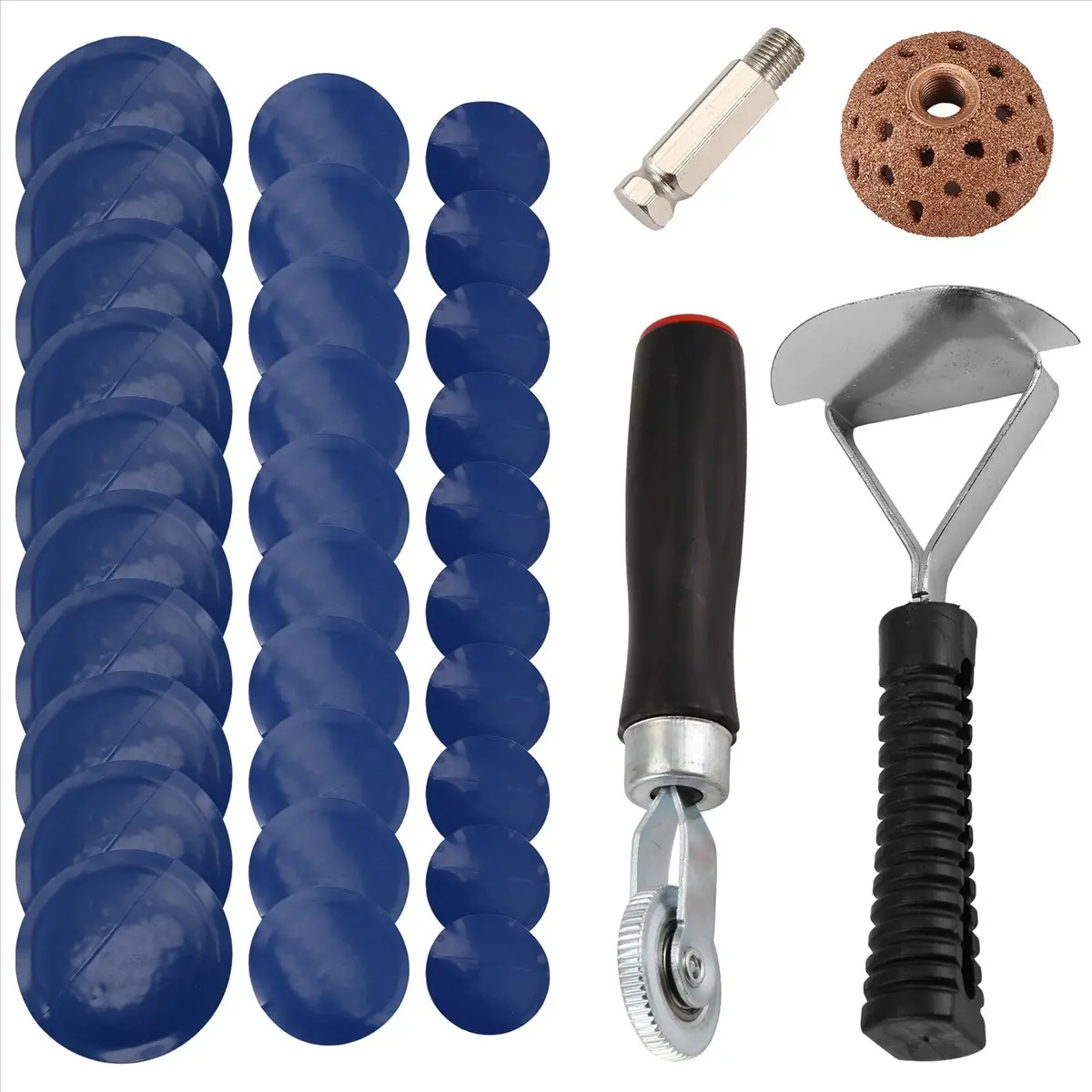 【TODAY-BUY】Tire Patch Roller Kit, Tire Patch Roller/Tire Repair Buffing Wheel/Tire Inner Liner Scraper/ 30PCS Patches(32/ 42/ 58