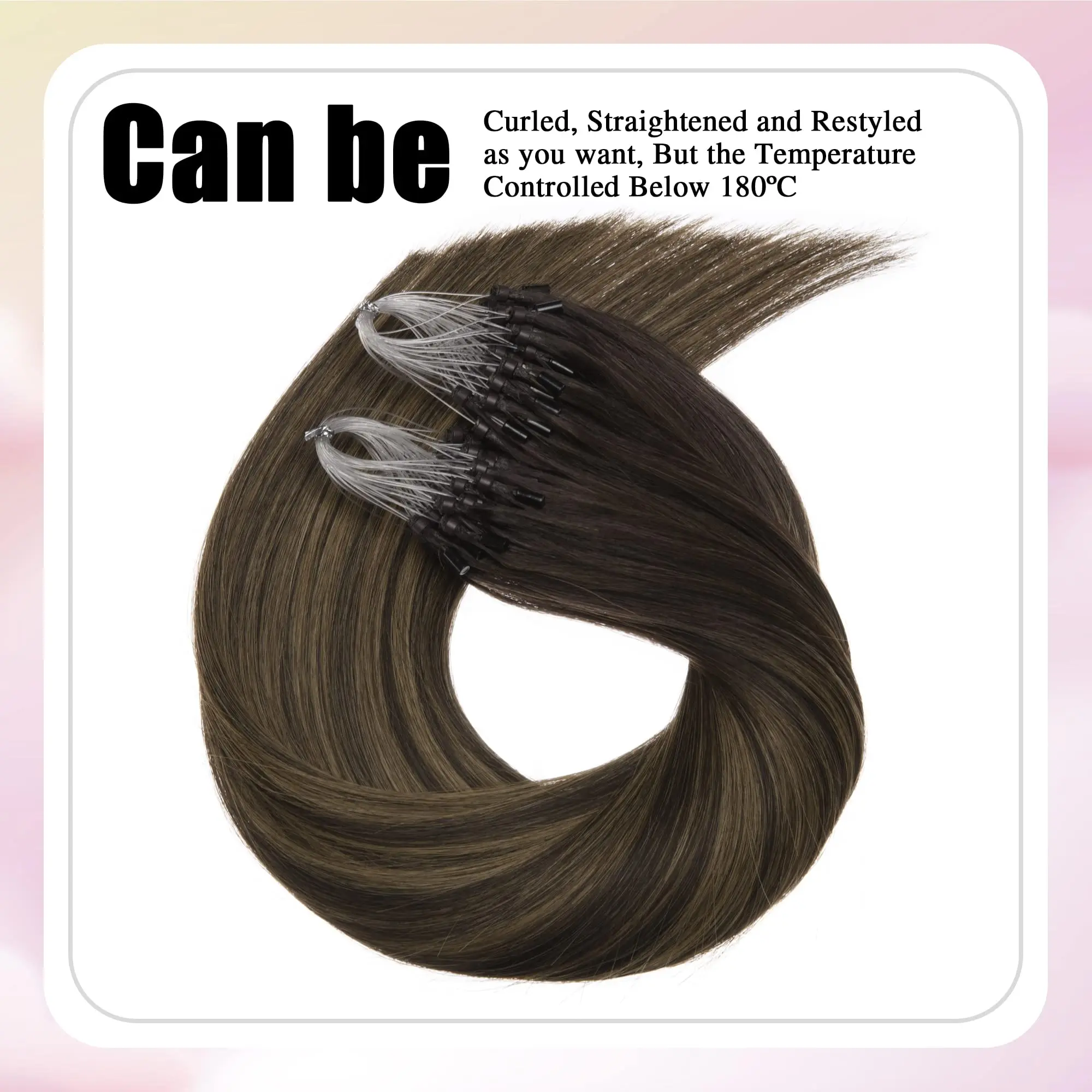 وصلات حلقة دائرية صغيرة من الشعر البشري بنسبة 100%، حلقات صغيرة لحمة مستقيمة لتطبيق سهل الضرر مجانًا