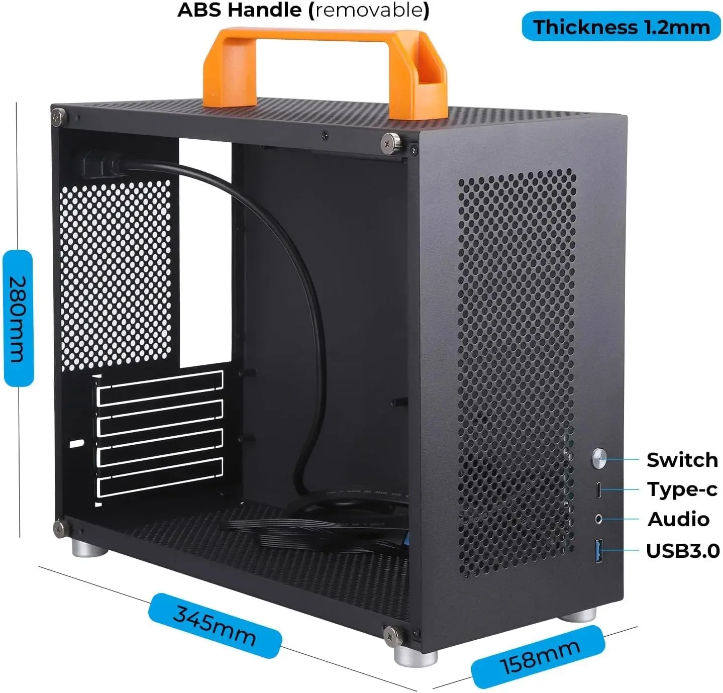 M-ATX Case Mini Tower Gaming PC Case with Handle ITX MATX SFF Chassis Support Type-C Desktop Gaming Small Portable Chassis