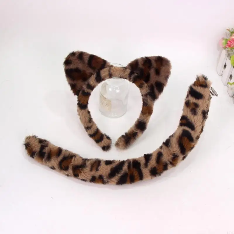 L5YC Accessori per giochi ruolo per animali Set coda per fascia per orecchie gatto per servizi fotografici