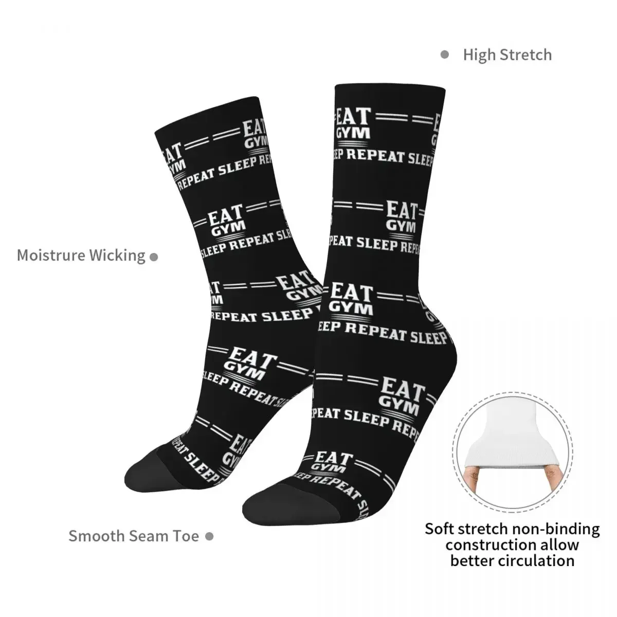 Eat Sleep Train Repeat Gym Motivational Quote Socks Harajuku Stockings All Season Long Socks Accessories for Man's Woman's Gifts