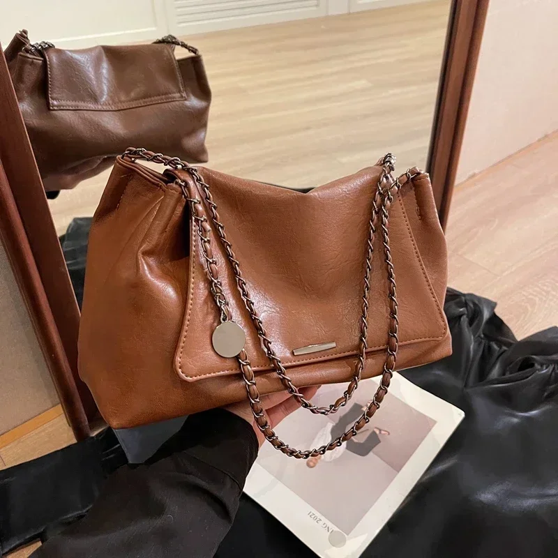 Pure Color PU Magnetic Buckle Women's Tote Bag Fashion Trend Style 2024 Hot High Quality Shoulder Bag Bolsa De Hombro Para Mujer