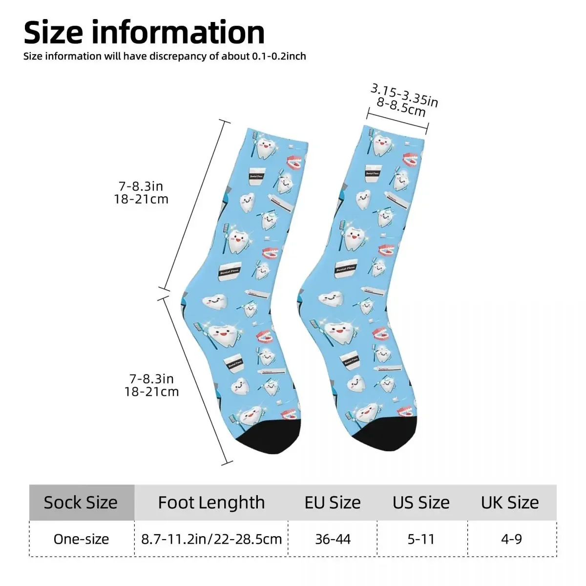 Dental Pattern Blue Background Socks Harajuku Super Soft Stockings All Season Long Socks for Man's Woman's Birthday Present