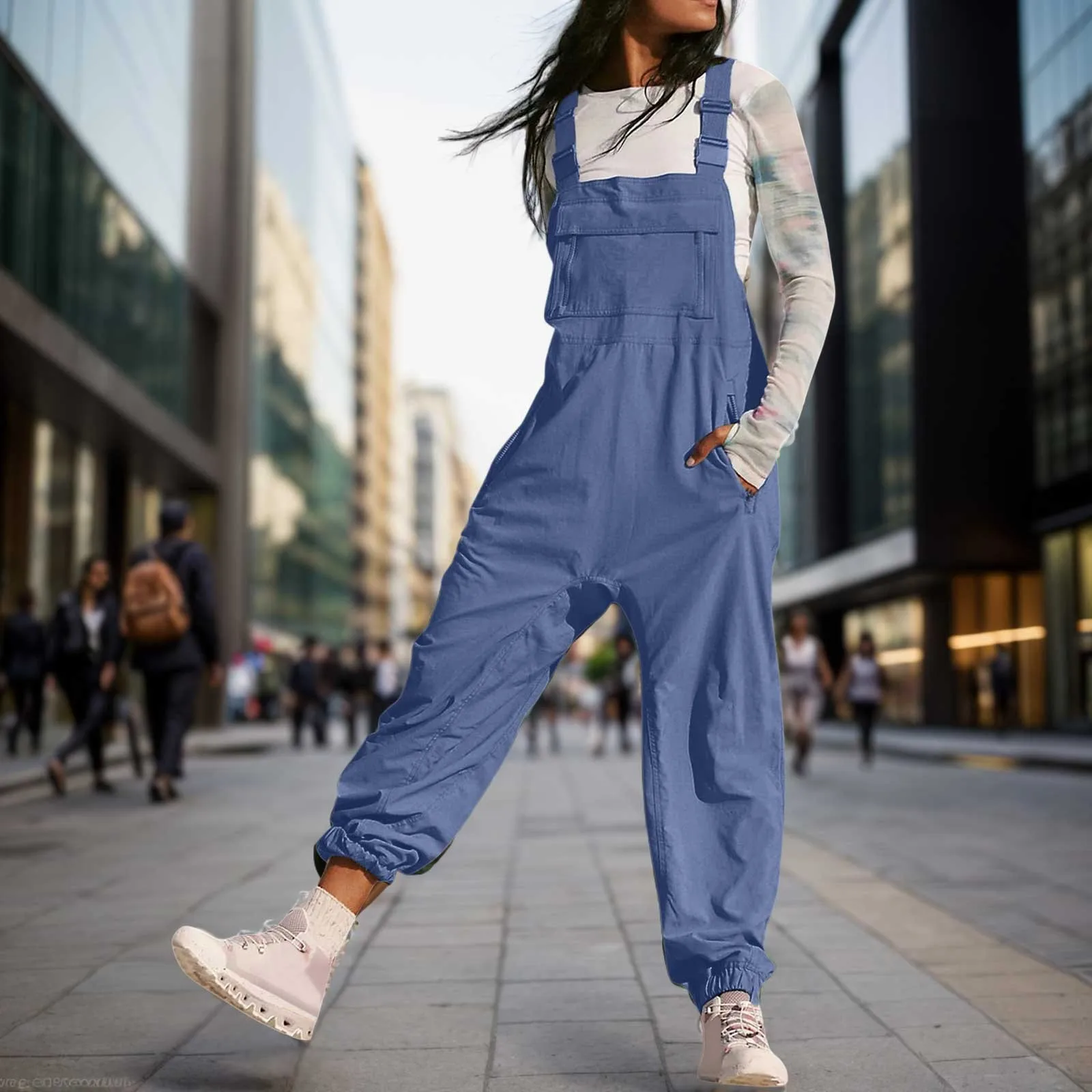 

2024 Spring Summer New Loose Jeans Overalls For Women Fashion Solid Wide Leg Jumpsuit Vintage Strap Dungarees Baggy Cargo Pants