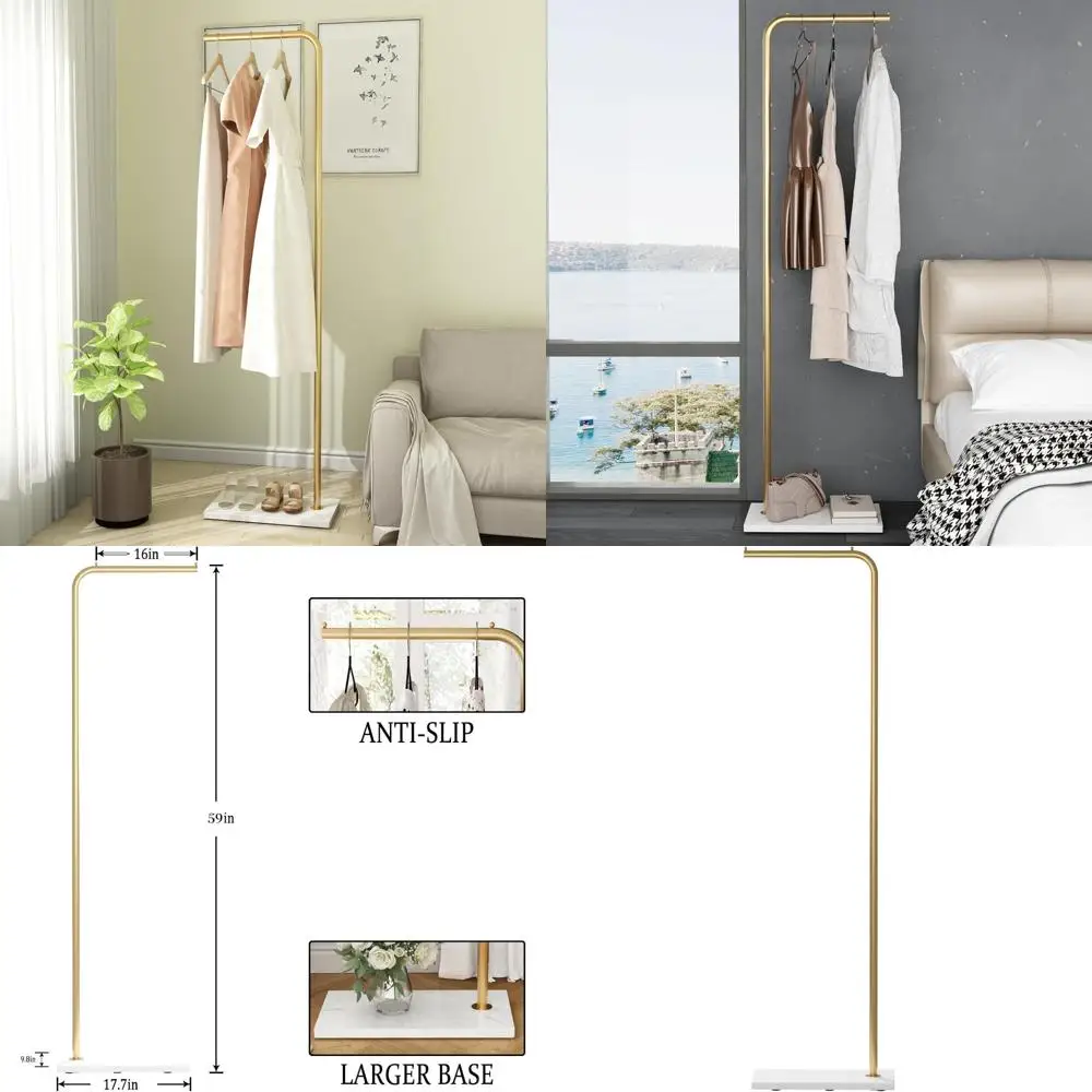 

Отдельно стоящая металлическая вишалка L-образной формы с перекладиной и тяжелым основанием, современная подставка для одежды для домашнего или офисного использования