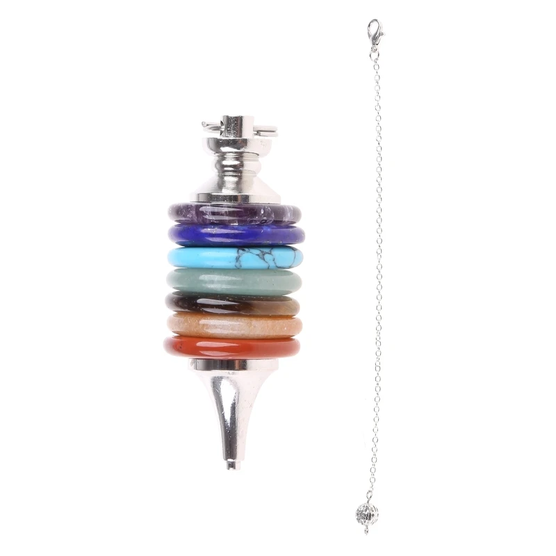 31BB 7 Chakra Reiki Healing Crystals Pendulum Energy Point Stone Pendant for Dowsing Divination Balancing Fashion Jewelry