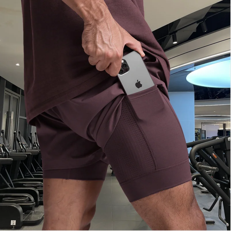 2025 NEW men's sports shorts 2 in 1 Running shorts men's double layer breathable fitness bodybuilding training Jogging Shorts
