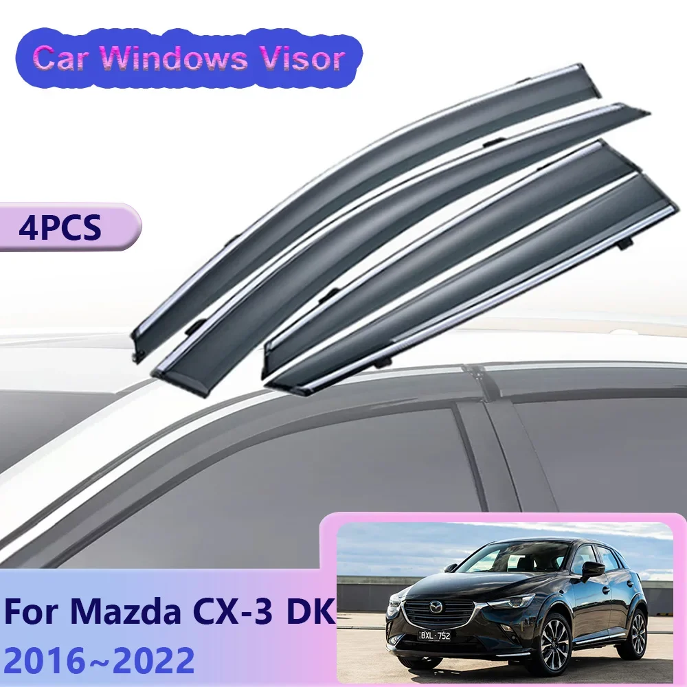 Window Visor for Mazda CX-3 CX3 DK 2016~2022 Car Side Sun Rain Guard Vent Smoke Cover Awnings Shelters Wind Deflector Accessorie