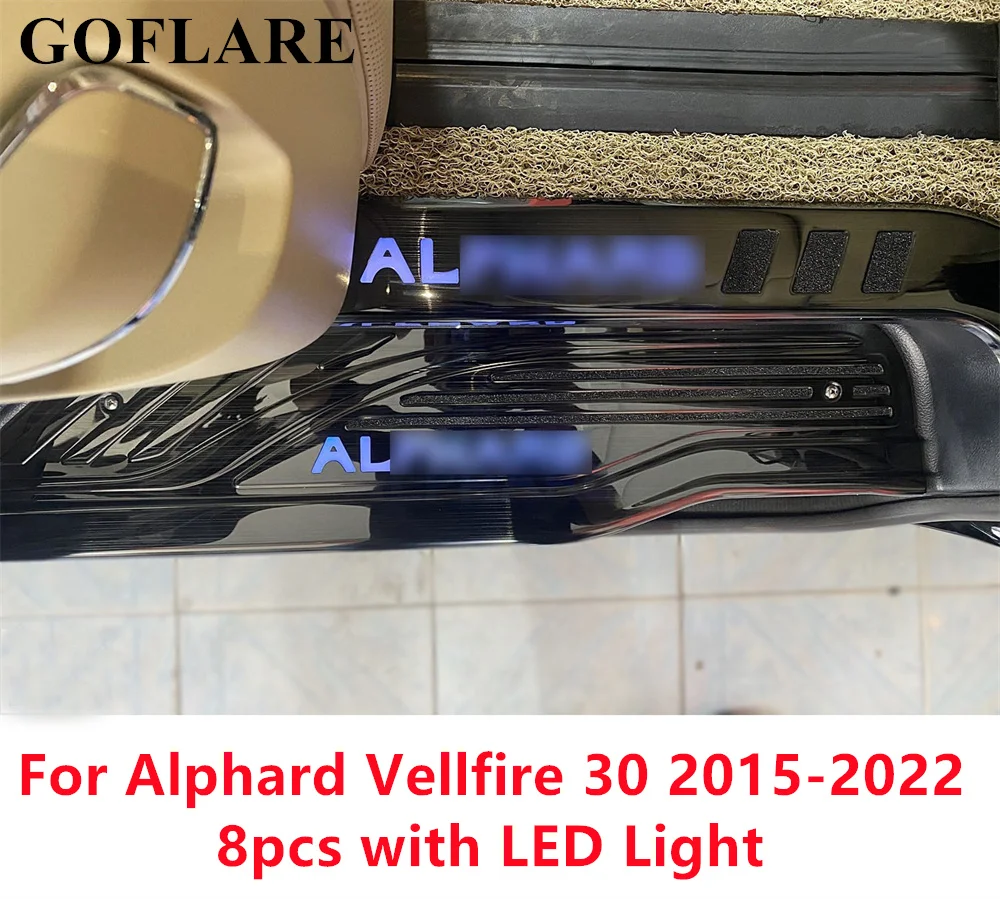 For Toyota Alphard Vellfire 30 AGH30 accessories 2015-2022 led light foot side door sill illuminated step scuff plate thresholds