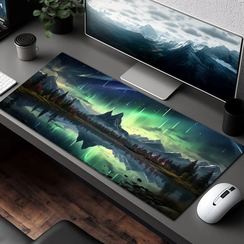

Aurora and Meteor Mouse Pad Large Rubber Base Anti-slip PC Desk Accessories Mousepad for Office and Gamer Keyboard Mat Decor Rug