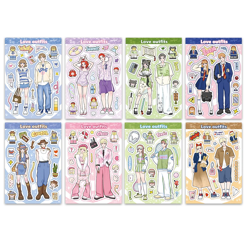 8pcs model couple character collage stickers cartoon luggage guitar decoration laptop iPad phone DIY waterproof stickers