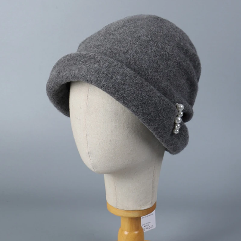 

Bucket Hat Wool Pearls Women Autumn Winter Warm Soft Casual Accessory For Outdoor Holiday Cold Weather Holiday