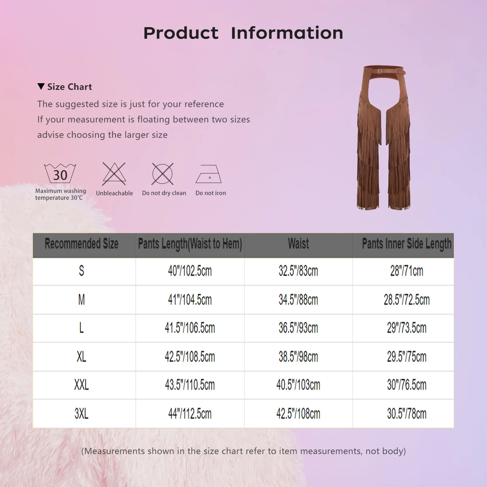 

Men Halloween Western Cowboy Open Crotch Pants Layered Fringe Adjustable Buckles Motorcycle Pants for Raves Parties Carnivals