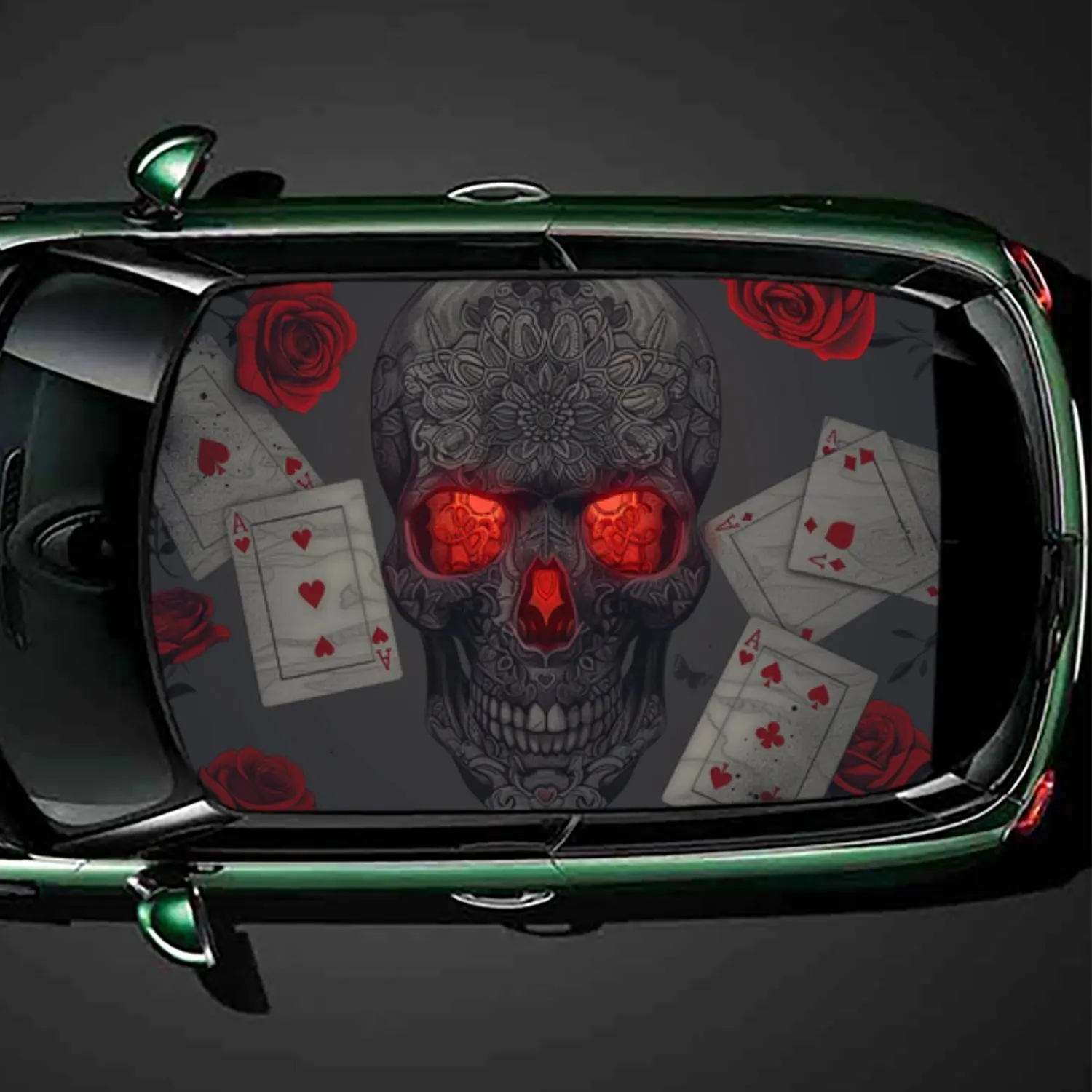 

Череп, роза и игральная карта, виниловая пленка на крышу автомобиля из ПВХ, самоклеящаяся водонепроницаемая автомобильная наклейка, декоративная пленка против царапин