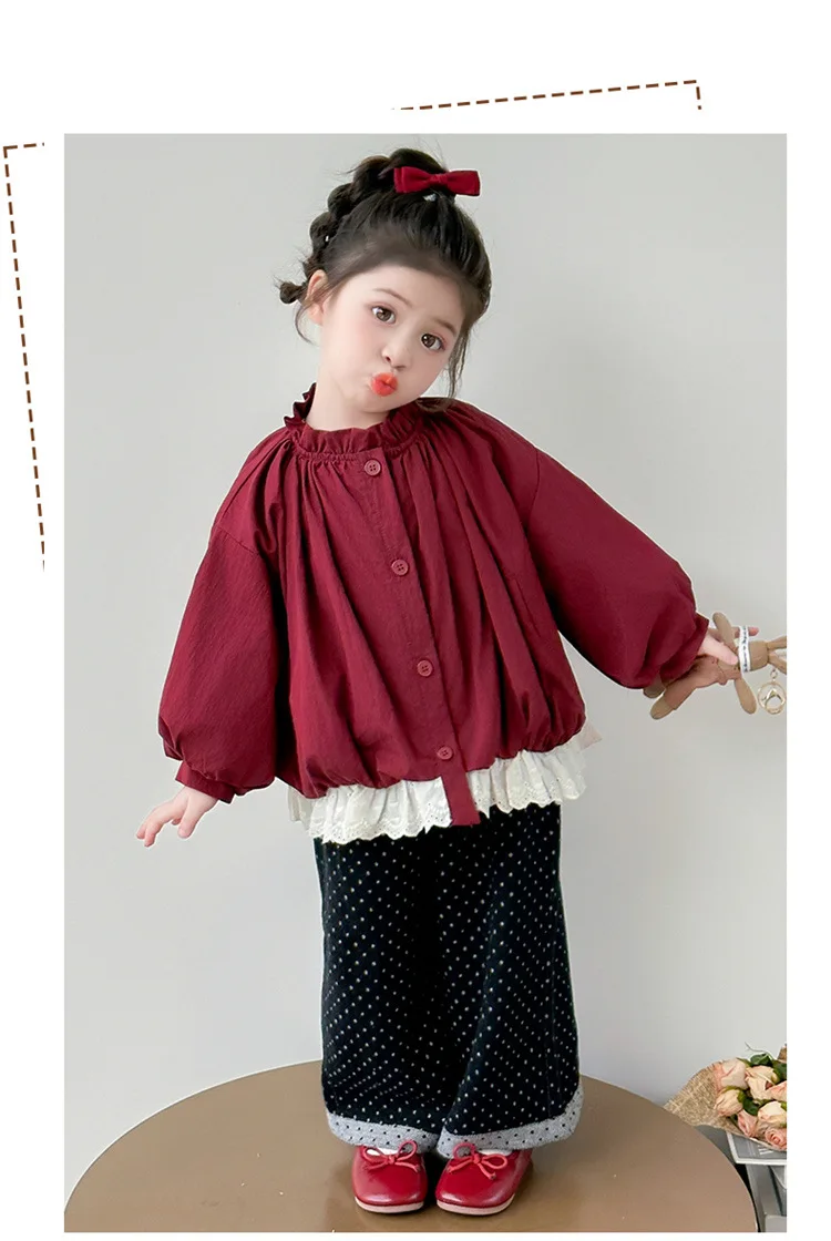 Girls 2025 Autumn New Stand-up Collar Lace Jacket