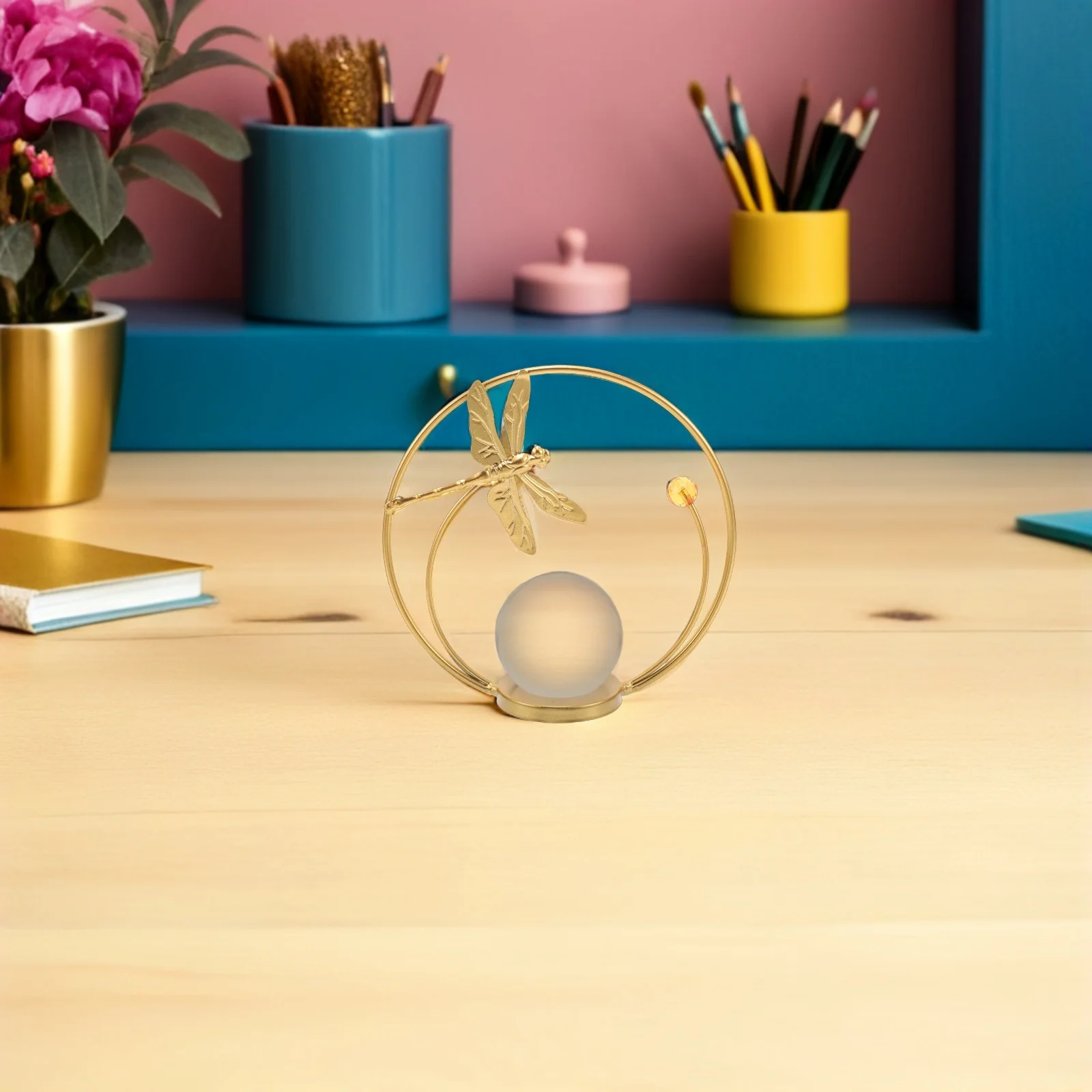 

European Crystal Ball Ornament Desk Decorations Based with Dragonfly Craft Ornaments